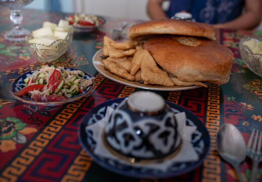 Traditional Uzbek lunch served in Monyak
