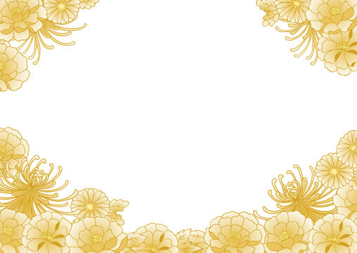 和風 牡丹と菊の高級感のある背景ベクター素材 金色 背景透過 Japanese style peony and chrysanthemum luxurious background vector material gold Background transparent