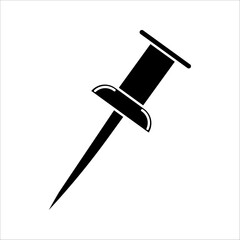 Safety pin icons set in solid black flat style. Social media safety pin icons, Instagram. Pin, pinned, pasted and noted symbols. Flat, outline, thumbtack, paperclip vector icons.