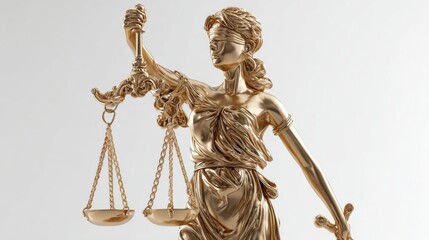 Golden Statue of Justice with Balanced Scales