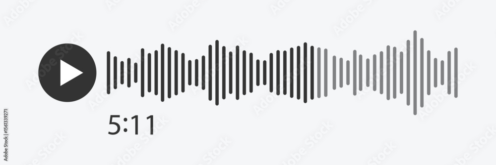 Poster music player soundbar. audio speech spectrum noise with play button. mobile messenger app chat. soun
