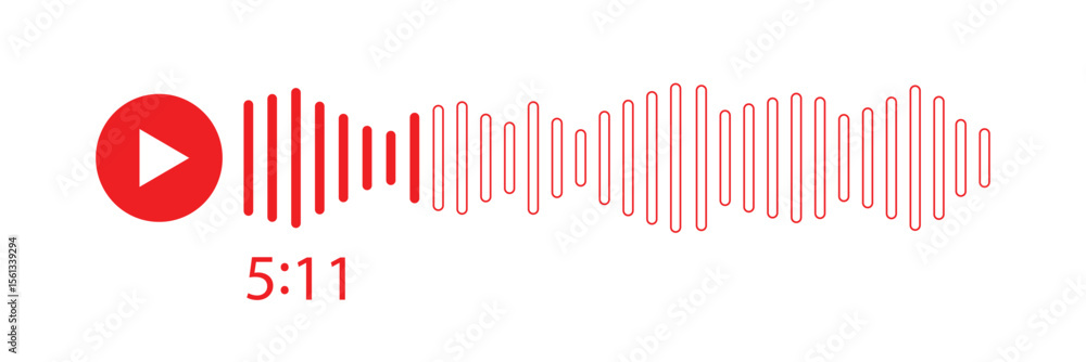 Poster music player soundbar. audio speech spectrum noise with play button. mobile messenger app chat. soun
