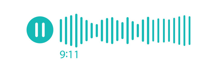 Pause button icon with spectrum noise equalizer. Podcast soundwave line. Record music player. Mobile audio track. Social voice message. Sound wave talk. Vector illustration.

