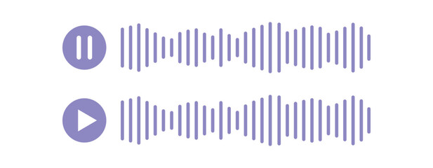 Sound Wave Icons with Play and Pause Symbols – Minimal Audio Waveform, voice message waveform Vector for Music, Voice, and Media Interface.