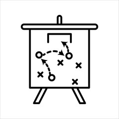 Strategy game plan. Tactics for football. Scheme for training football team. Sports illustration on the board. Coach's manual. Strategic organization on the field for learning. Vector.