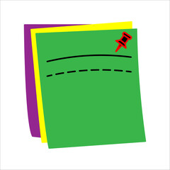 Sticky note icon. Thin linear sticky note line icon isolated on green,yellow and purple background. Sticky note line vector sign, symbol for web and mobile