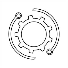 Technology development icon, innovation concept, system integration, software business, technical support, intelligent solutions.