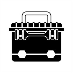 Closed toolbox with instruments inside. Worker's tools. Toolbox with hand tools. Flat style work box. Vector illustration