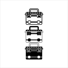 Closed toolbox with instruments inside. Worker's tools. Toolbox with hand tools. Flat style work box. Vector illustration