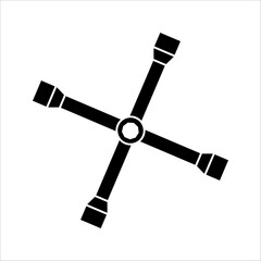 Filled and outlined wheel wrench icon isolated on black and white background. used for workshop