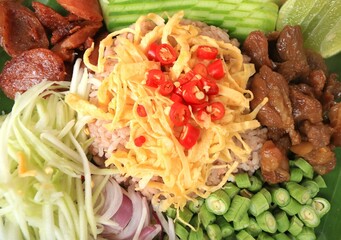 Thai fried rice with shrimp paste. Thai fried rice with fermented shrimp paste