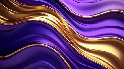 Metallic 3D background with flowing golden and purple waves, creating a luxurious and dynamic visual effect