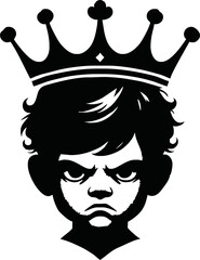 silhouette angry child face with crown isolated on white background