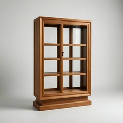 Obraz premium wooden window with wooden shelves in showcase for showcasing items or material things or luxury products 