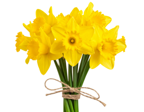 Rustic Bouquet of Daffodils Tied with Twine, isolated on a transparent background
