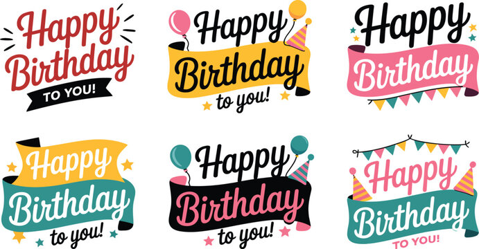 Happy birthday stickers vector graphic design elements for party decoration
