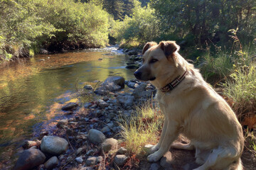 a dog in a garden