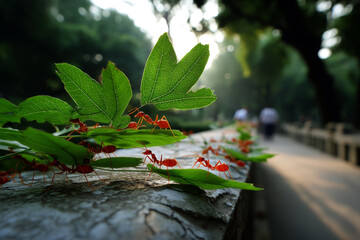 red ants carrying leaves --ar 3:2 --profile zd72cyv --v 7 Job ID: ac2f1c4d-5333-4c2d-ad74-fb8c95235416