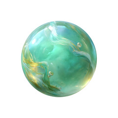 Enchanting Teal and Gold Orb Abstract Sphere with Swirling Liquid Texture