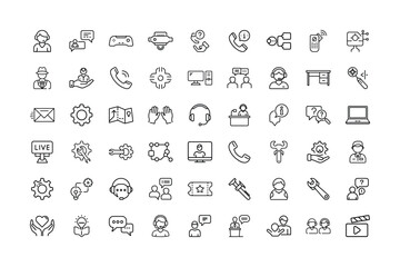Collection of Thin Line Icons Representing Business Technology and Support Services