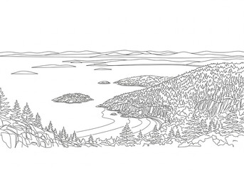 Acadia National Park in Bar Harbor one line drawing