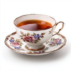 Exquisite Floral Tea Cup and Saucer , white background cut out PNG