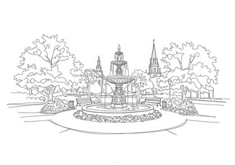 Forsyth Park in Savannah one line drawing