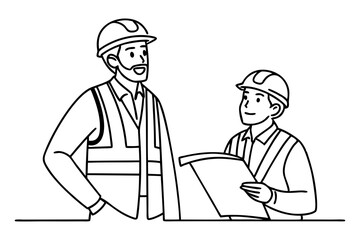 Construction Manager Giving Brief Line Drawing Minimalist Office Illustration