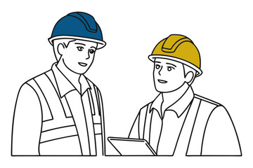 Construction Manager Short Briefing Scene in Minimal Line Drawing for Corporate Use