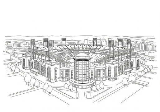 Busch Stadium in St. Louis one line drawing