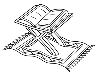 Open Quran on Mat Minimalist Islamic Book Line Drawing for Religious Education