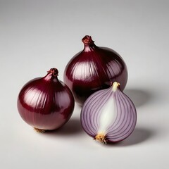  red onion with sliced onion on white 