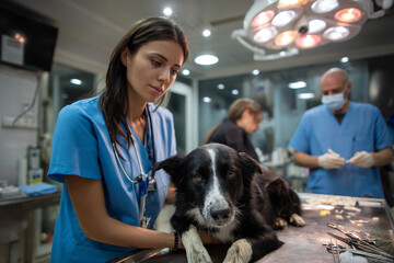 veterinary doctors healing a dog in clinic