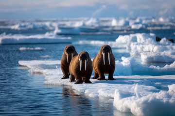 walruses on ice in the atarctic ocean