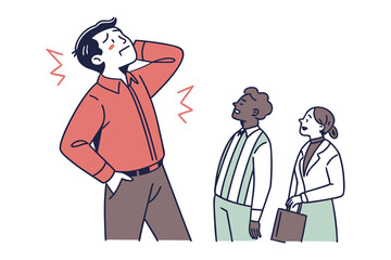  Neck Strain and Observation: An illustration of a man experiencing neck strain, with accompanying onlookers.