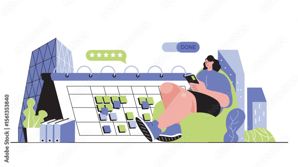 Poster Business planning concept for modern web design. People managing work time, scheduling tasks in calendar, making statistic analysis and reports. Flat vector illustration isolated on white background.