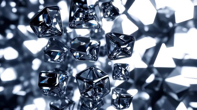 Shimmering platinum tetrahedrons in VR city