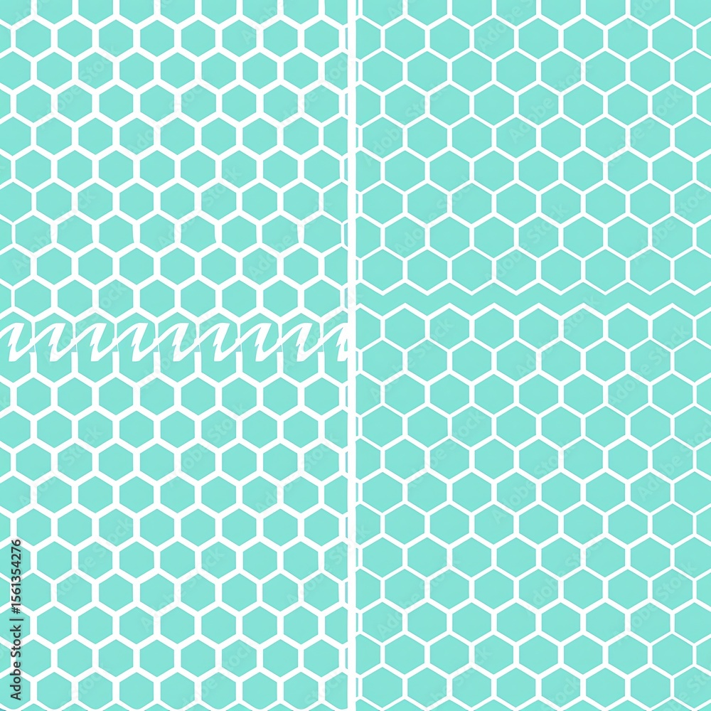 Poster hexagonal harmony: a captivating abstract pattern in turquoise and white creating visual resonance