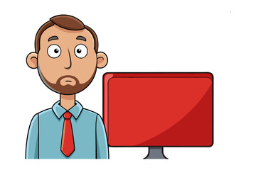 Presentation mode of business: A professional man giving his presentation on an LCD screen, a symbol of business.