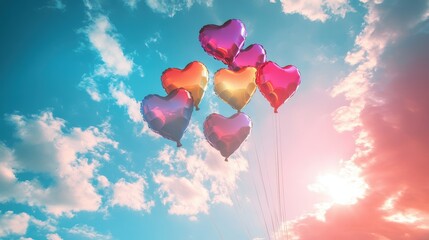 Fototapeta premium A Box flying on a parachute with pink cloud in valentine day,package flying down from sky and cloud with parachute, concept for delivery service,shopping online,air delivery service.