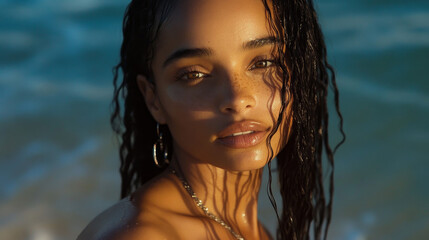 a young woman posing to camera in the beach