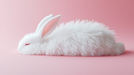 White Rabbit on Pink Background Peaceful Bunny Resting isolated on transparent background