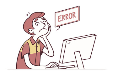 Digital Dilemma: A stressed individual grapples with a computer error, highlighting the frustrations of digital challenges in a graphic, easy-to-understand illustration.