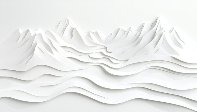 White paper mountainscape, layered relief