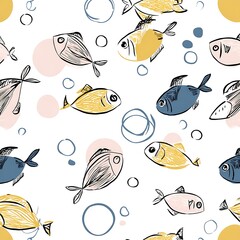 Naklejka premium Fish pattern with bubbles