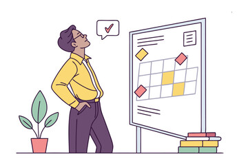 Visionary's Focus: A determined individual gazes thoughtfully at a strategic project board, embodying the essence of planning, progress, and visionary leadership. 