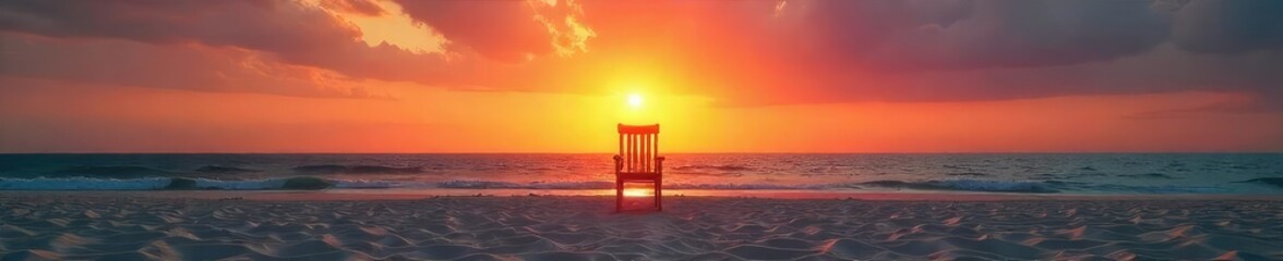 Solitary Sunset Chair A Beach Scene of Profound Isolation and Solitude