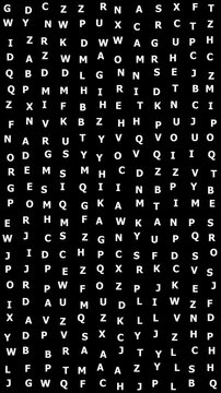 Seamless loop animation background wallpaper of white random capital letters floating on black background
