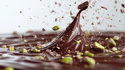 Dubai Chocolate Kunafa Pistachio on white background,Dubai Chocolate bar with green kadayif and pistachio spread,popular and viral chocolate 2024,space for text.