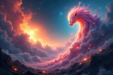 Ethereal Nebula Beings A Surreal Cosmic Landscape of Shifting Light and Mystery